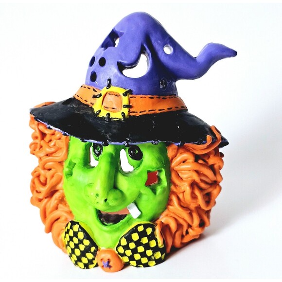 WITCH Votive Candle Holder Halloween Spirits Haunty Harvest Fall Resin 5” Tall - Picture 1 of 8